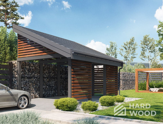 Навес для автомобиля из дерева с односкатной крышей №112 - фото 1031